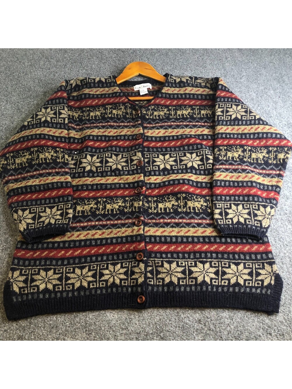 Croft & Barrow Wool Cardigan Womens Large Fair Isle Nordic Sweater Cottagecore
